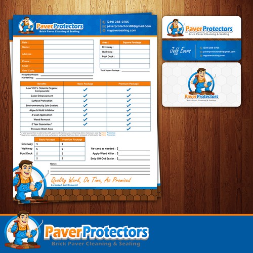 Paver Protectors needs Estimate Sheet & Business Card Design Diseño de goji