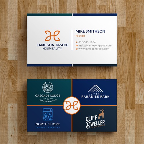 Create a modern and clean business card for a parent company with 4 subsidiaries Design by Roni_