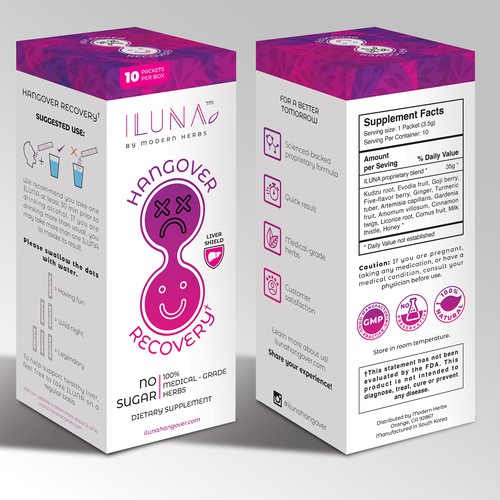 Creative herbal hangover supplement box design for age21-45 who loves partying and drinking Design by madesign70