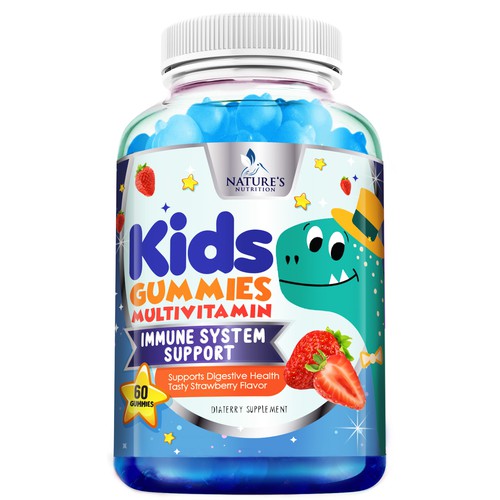 Tasty Kids Multivitamin Gummies Product Label for Nature's Nutrition Design by agooshe