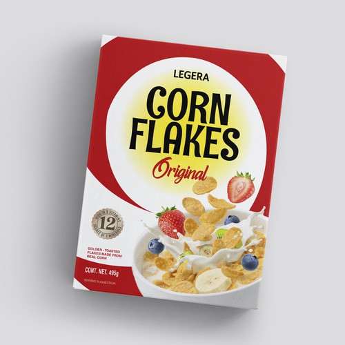 Premium cereal breakfast packaging (Corn Flakes) Design by Gustavo RV