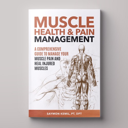 Book cover with a drawing images of the human anatomy combining muscles and bone structure. Design by magnificent 7&co