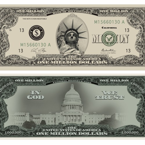 Simulated U.S. One Million Dollar Bill Design by Mencolinu