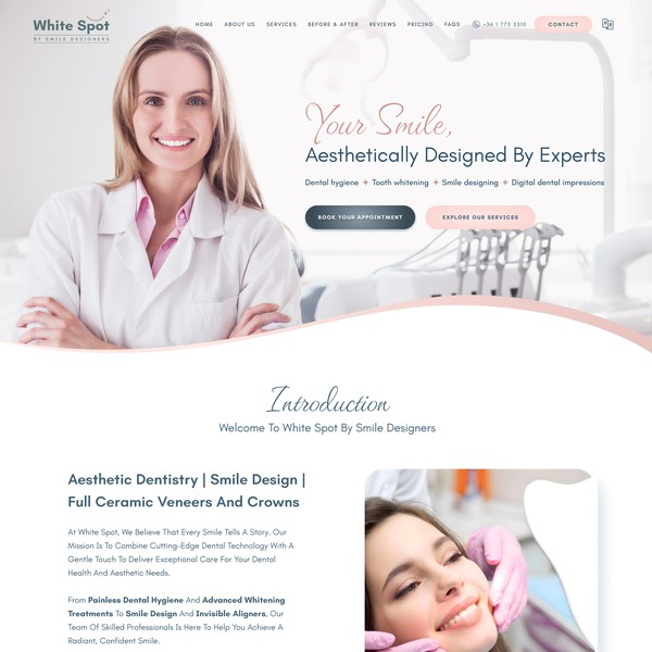 Minimalistic website for "White Spot by Smile Designers"