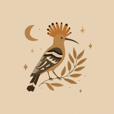 Sacred Hoopoe Bird Among Moon and Stars
