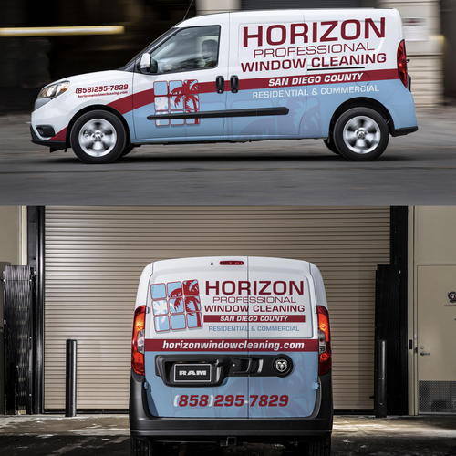 Eye catching cargo van wrap for window cleaning Design by kikodesigns