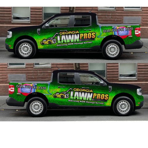 Need eye catching wrap designed for a lawn care company! Design by Lumina CreAtive