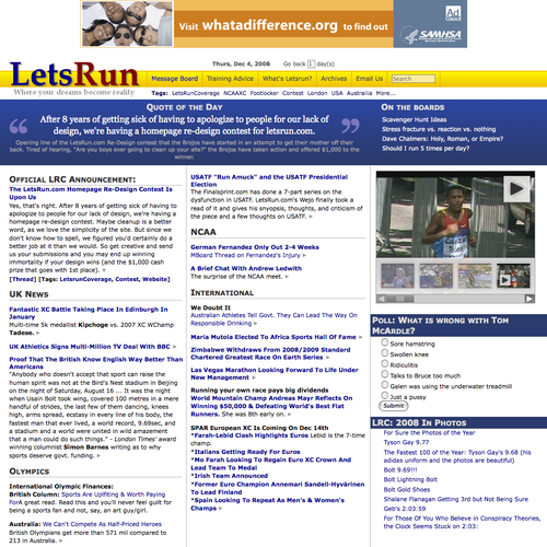 LetsRun.com Homepage Re-Design/Cleanup Diseño de dburnham