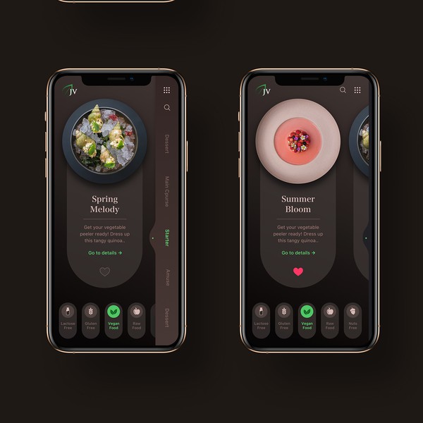 Design realizzato da Rizol intitolato "Vegan Recipes App"