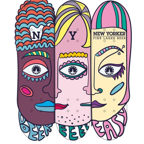 Eye-catching illustration for New Yorker Beer Skateboard Design por velcheva