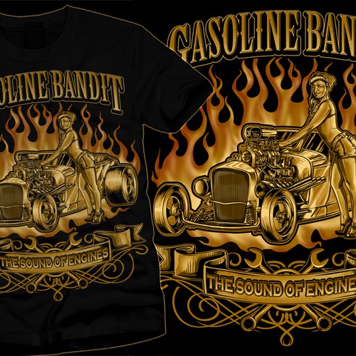 Gasoline Bandit T-shirt Biker Racer original Born in Bonneville olive. 