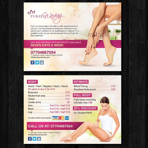 Create an elegant combined leaflet and price list for a waxing salon