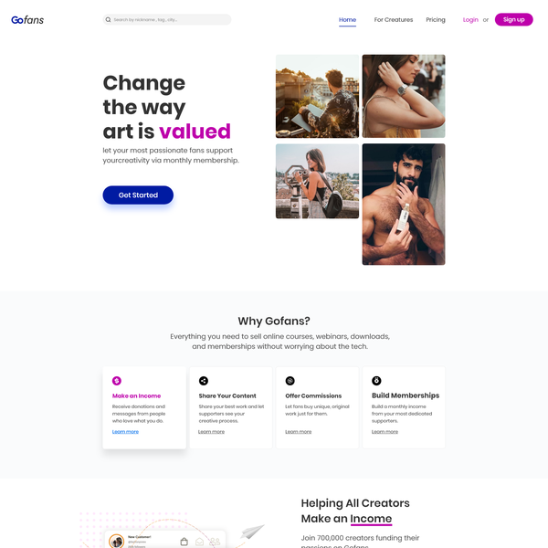 Landing page for Gofans