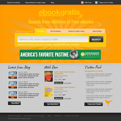 New design with improved usability for EbookGratis.It Design réalisé par Yesu_N