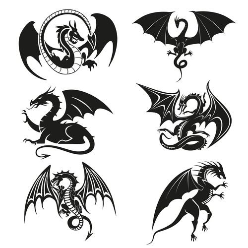 12 Dragon silhouettes needed in vector format | Illustration or ...