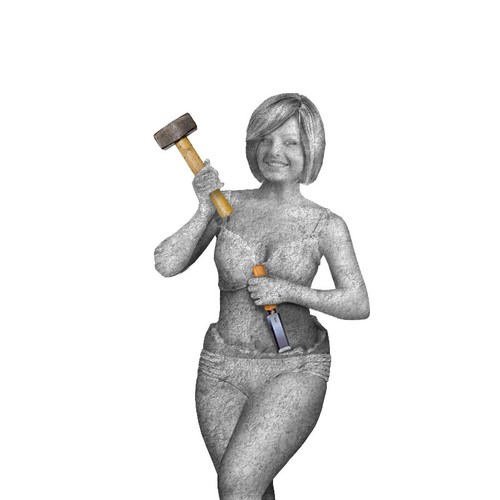 Illustration of overweight woman sculpting/creating her fit body