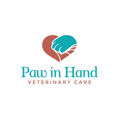 Small Vet Clinic needs a logo that expresses the human-animal bond: Paw in Hand Design by danoveight