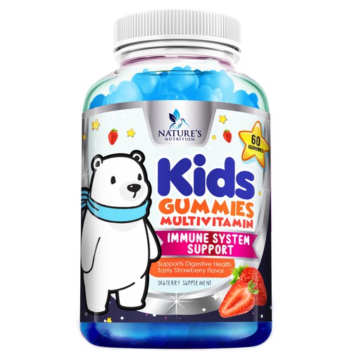 Tasty Kids Multivitamin Gummies Product Label for Nature's Nutrition Design by agooshe