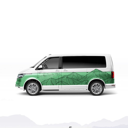 Van design with mountain landscape for an event florist Design by Art Mahno ✔