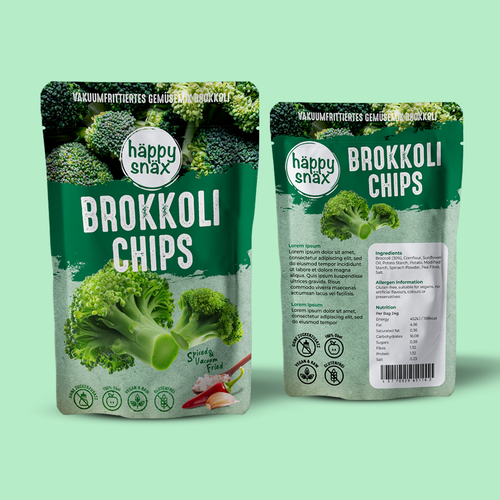 Verpackungsdesign für Doypack Gemüsechips: Vakuum frittierte Brokkoli Chips Design by cebiks