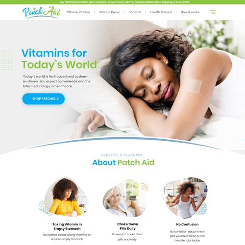 Redesign for patchaid.com - a simplistic, streamlined, and products-first  concept, Web page design contest