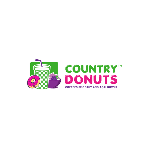 We need a modern exciting logo to encompasses our Name Country Donuts Coffee smoothy bowls Design by ropix