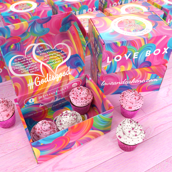 A colorful and bright cupcake box