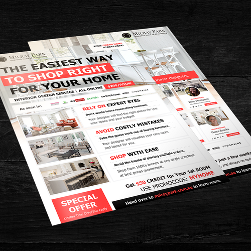 Design a mailbox flyer for an online interior design company はがき・チラシ