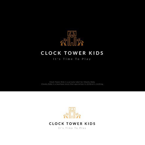 "Clock Tower" logo design for children's clothing brand.  Bold, modern, and elegant design. Diseño de SPECTAGRAPH