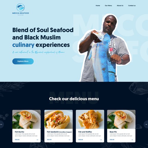 Miami Soul Seafood Restaurant Concept 1 Page Only Design by Point Blank