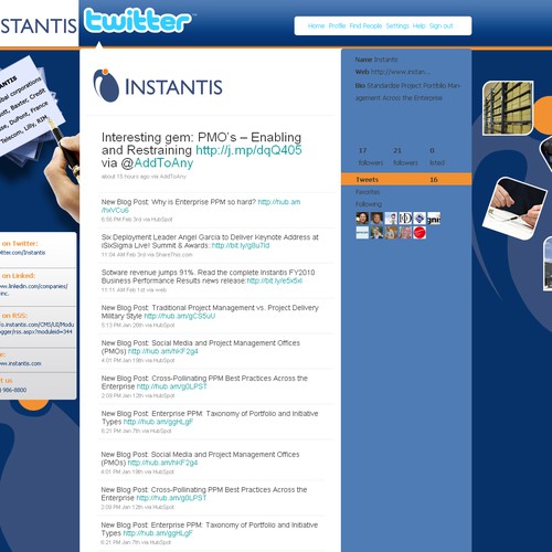 Corporate Twitter Home Page Design for INSTANTIS Diseño de mstr