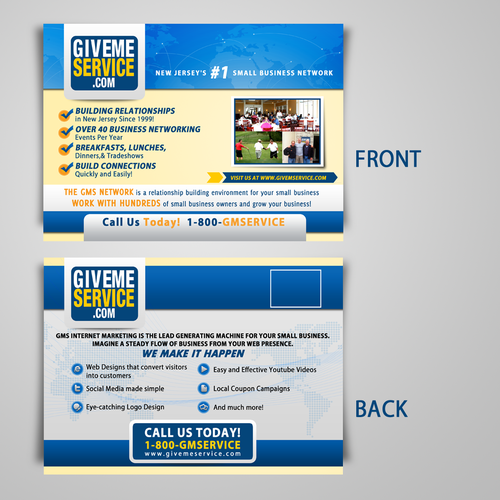 postcard or flyer for givemeservice.com Design by yummy