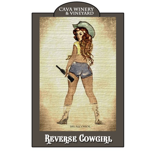 Reverse Cowgirl Wine label Diseño de Lalune