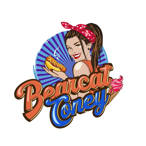 G-Rated Cartoon PinUp Girl girl logo for Retro Coney Hotdog restaurant Design by nindadian