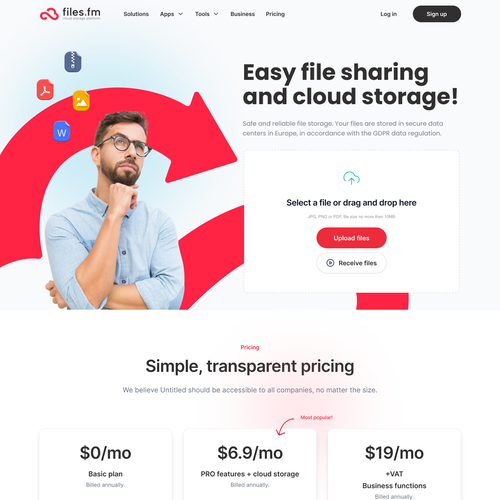 Files.fm - frontpage redesign for cloud storage website Design by almo.designer ✨