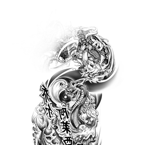 asiatisches S/W-Tattoo /  black&white tattoo asian style Design by simbe