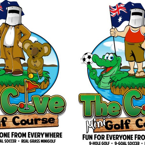 Australian animal cartoons playing golf and ned kelly mascot holding  australian flag logo wanted for golf course, Logo design contest