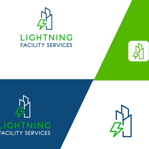 Cool logo using a lightning bolt for commercial maintenance/cleaning company. Design by Faizio