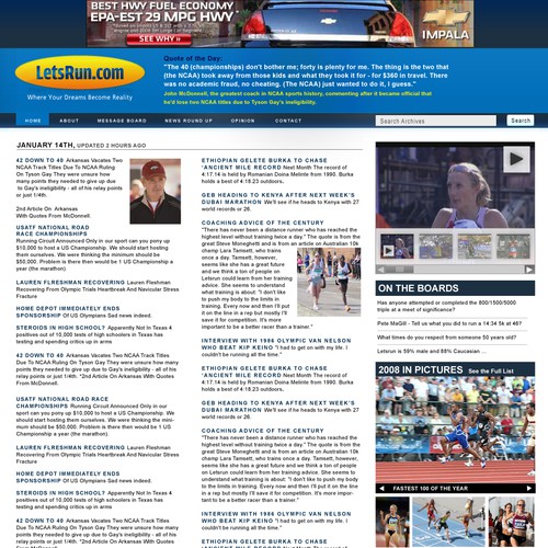LetsRun.com Homepage Re-Design/Cleanup Diseño de c.kacsur