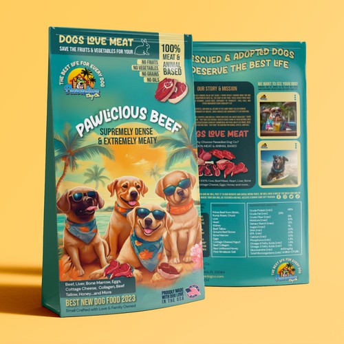 Design di NEW Dog Food Packaging, Need Tropical Vibe we are in Florida, Pawadise Dog Co. di JoyDesign:)