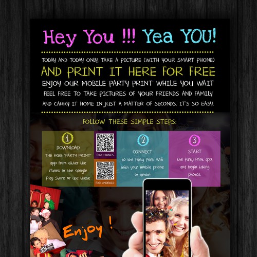 Create an instructional/informational poster for my photo booth business. Diseño de tale026