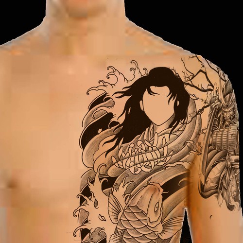 asiatisches S/W-Tattoo /  black&white tattoo asian style Design by INKSPITJUNKIE