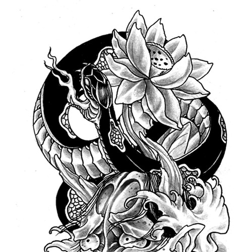 asiatisches S/W-Tattoo /  black&white tattoo asian style Design by INKSPITJUNKIE