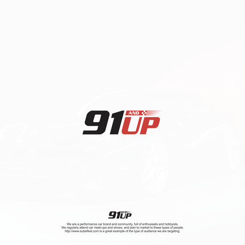 Design a sleek logo for a performance car and fashion brand, 91 and UP