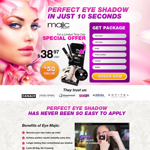 High Converting Sales Page for As Seen on TV instant eye shadow product Diseño de el.postma
