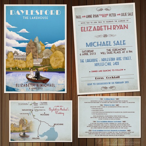 retro travel poster wedding invitations