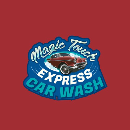 Vintage car wash logo reinvented with express technologies for faster, cleaner, dryer cars. Design by tasfir