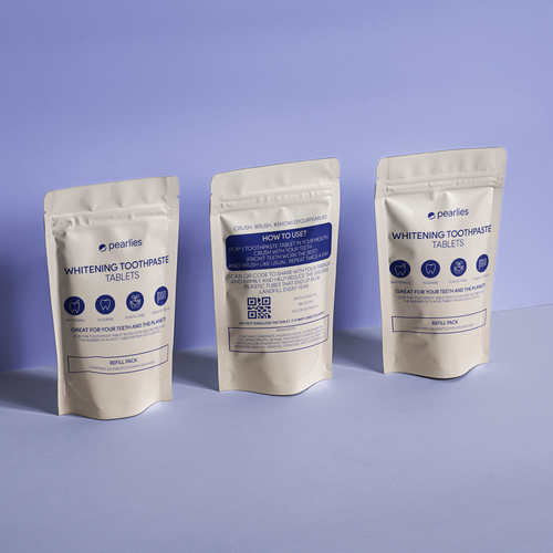 Design an attractive refill pack for a trendy new toothpaste tablet brand Design by Radu Rodica Mihaela