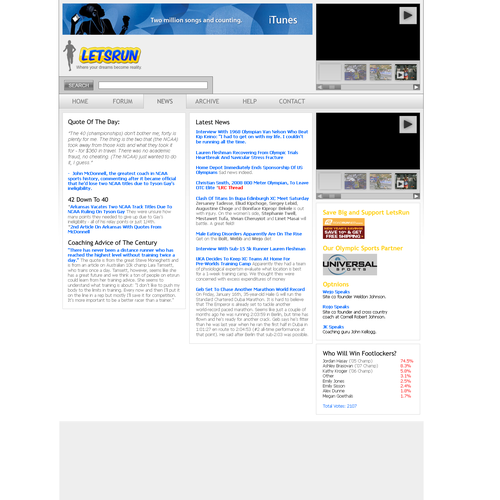 LetsRun.com Homepage Re-Design/Cleanup Diseño de Freak Designs