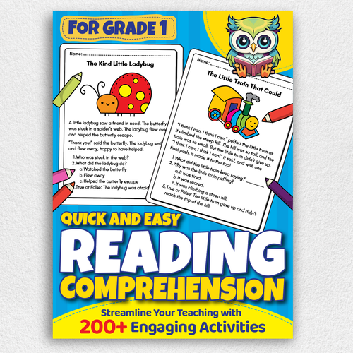 BOOK COVER: Grade 1 Reading Comprehension - Professional Workbook for Kids Design by Design Republik